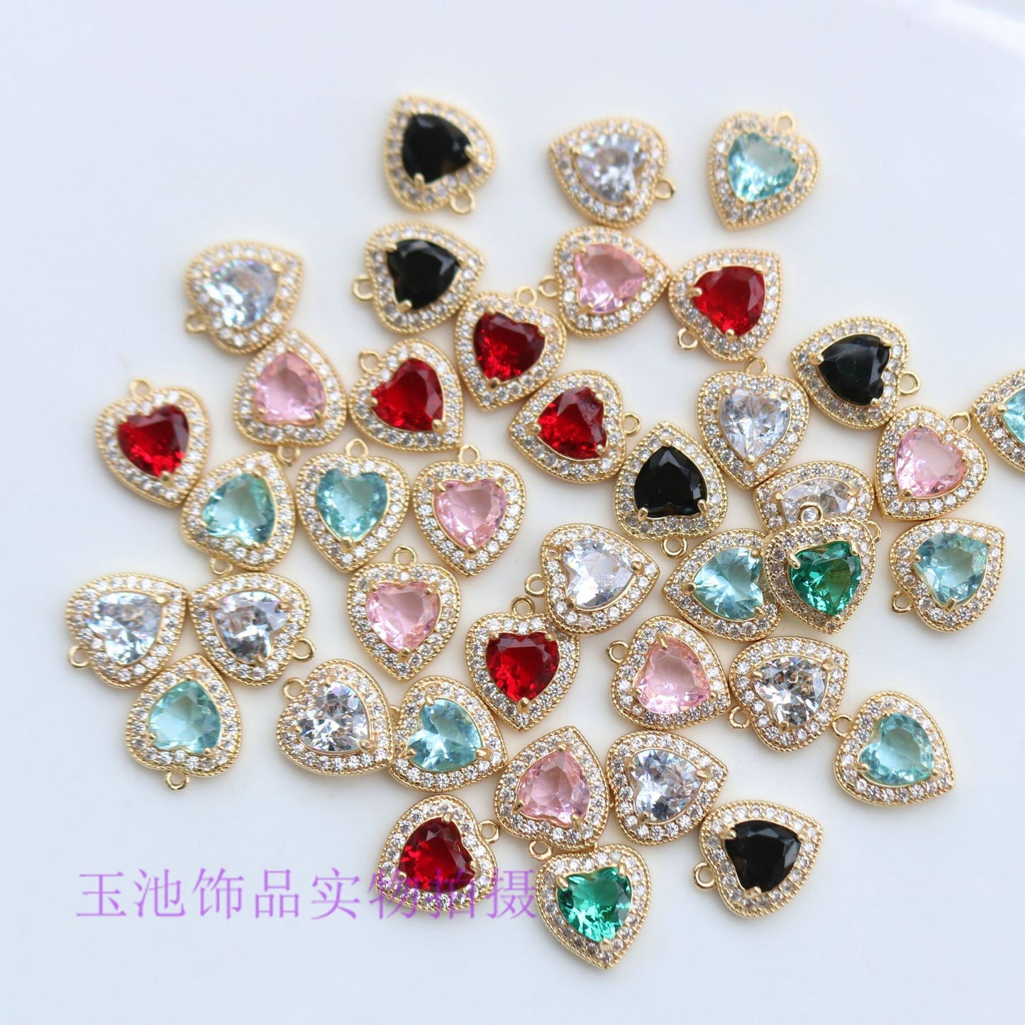 Copper Inlaid Zircon Claw Diamond Colorful Heart Pendant Pendant Necklace Bracelet Earrings DIY Handmade Jewelry Accessories