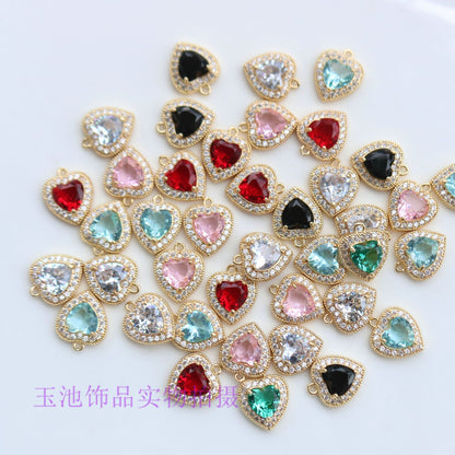 Copper Inlaid Zircon Claw Diamond Colorful Heart Pendant Pendant Necklace Bracelet Earrings DIY Handmade Jewelry Accessories