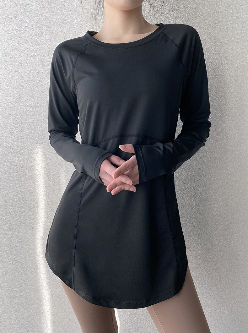 Spring and Summer Long Hip Covering Slimming Style Beautiful Back Breathable Yoga Suit Long Sleeve Running Fitness Sportswear T-shirt for Women