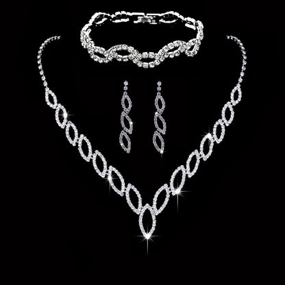Amazon Cross-Border Jewelry Wedding Photography Women's Necklace Accessories Silver Earrings Necklace Bridal Jewelry Set