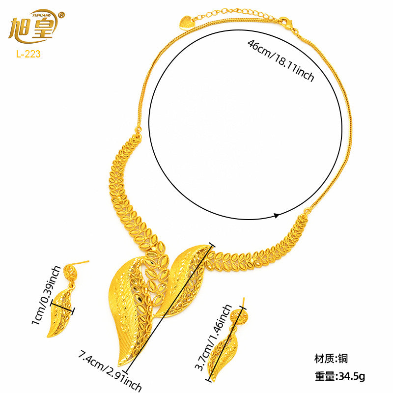 Imitation gold flower necklace earrings suit Dubai India Nigeria brass gold plated women wedding jewelry lot