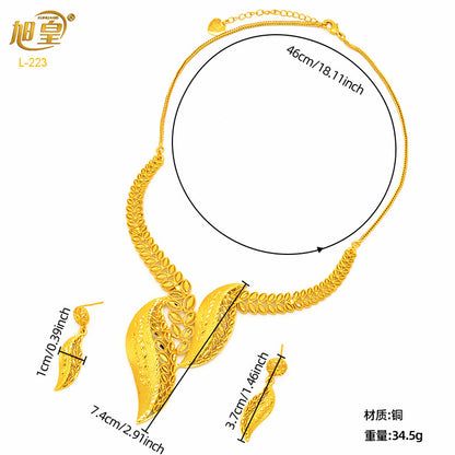 Imitation gold flower necklace earrings suit Dubai India Nigeria brass gold plated women wedding jewelry lot