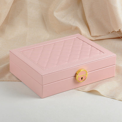 Leather Jewelry Box Single-Layer Jewelry Bracelet Box with Hardware Lock Ring Earring Storage Box Leather Storage Box