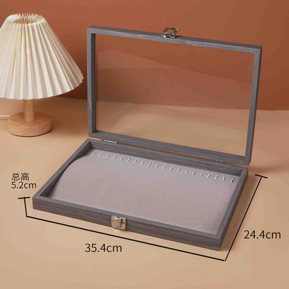 New Glacier Grey Pearl Necklace Storage Box with Lid Glass Dust-proof Long Bracelet Beads Thick Necklace Jewelry Box