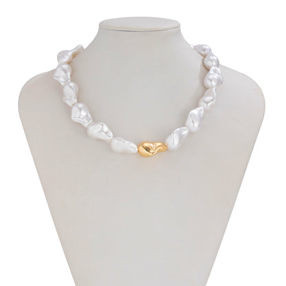 European and American Cross-border Jewelry French Retro Imitation Pearl Baroque Necklace Simple Beaded Pendant Tassel Clavicle Chain