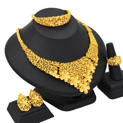 Cross-border hot selling four-piece Indian Dubai gold jewelry necklace bracelet ring earrings bridal wedding big jewelry