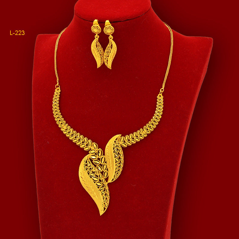 Imitation gold flower necklace earrings suit Dubai India Nigeria brass gold plated women wedding jewelry lot