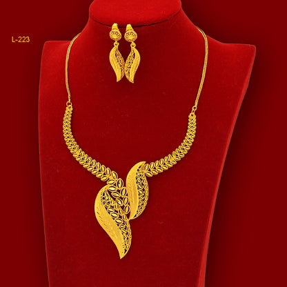 Imitation gold flower necklace earrings suit Dubai India Nigeria brass gold plated women wedding jewelry lot