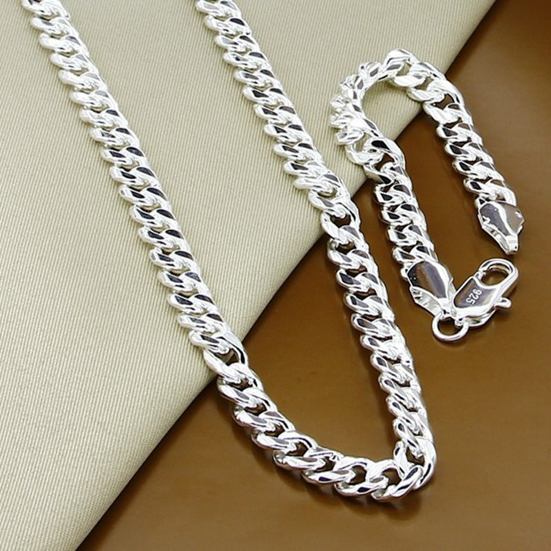 Foreign trade jewelry wholesale silver plated 10mm Cuba side necklace bracelet exquisite jewelry men's accessories jewelry