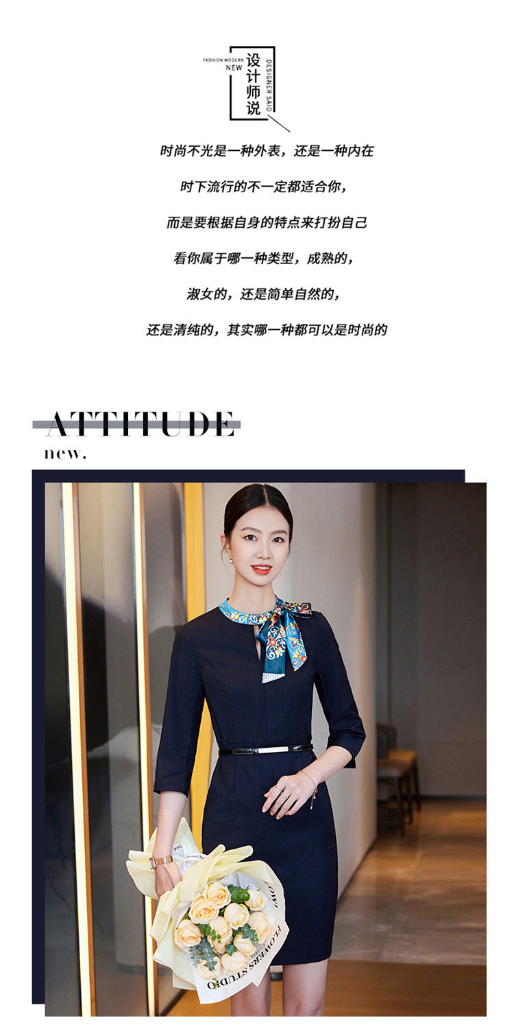 2023 Summer Fashion Temperament Stewardess Uniform Sleeve Business Wear Women's dress Hotel Jewelry Store Work Clothes