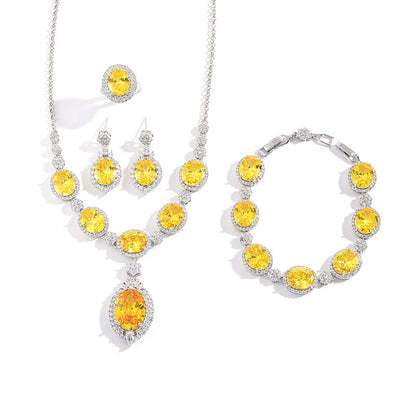 European and American fashion four-piece jewelry caibao zircon necklace suit high temperament earrings jewelry suit multicolor