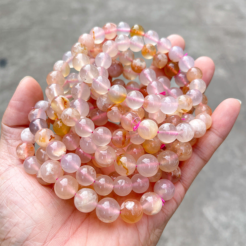 Jingdong Jewelry 3A Natural Cherry Blossom Agate Bracelet Fashion Sweet Wind Girl Single Circle Round Bead Bracelet Wholesale