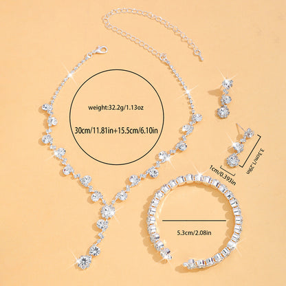 Explosive Jewelry Flash Diamond Inlaid with Full Diamond Women's Wedding Accessories Necklace Earrings Bracelet Three-piece Bridal suit