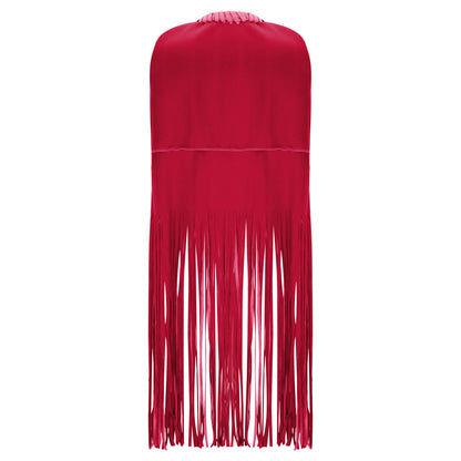 European and American Style 2025 Women's New Suede Tassel Vest Jacket Popular Sleeveless Mid-Length Vest for Outer Wear