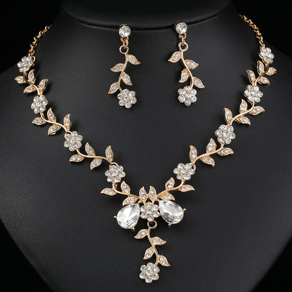 European and American Jewelry Necklaces and Earrings Set High-End Three-Piece Set Bridal Wedding Accessories New Foreign Trade Cross-Border Supply