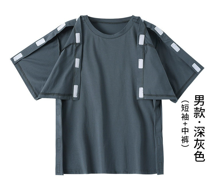 Summer patient care clothing easy to put on and take off hospital gown short sleeve cotton middle-aged and elderly medical clothing fracture clothing wholesale