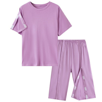 Summer patient care clothing easy to put on and take off hospital gown short sleeve cotton middle-aged and elderly medical clothing fracture clothing wholesale