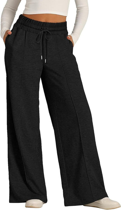 Cross-Border Export Amazon Temu2024 Spring and Summer European and American Style Pure Color Casual Wide-Leg Drawstring Elastic Waist Sweatpants