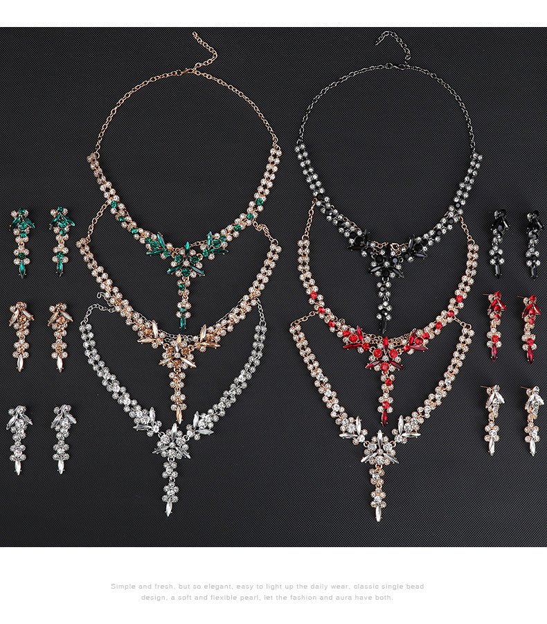 Europe and the United States Hot Jewelry Cross-border Supply Bridal Necklace suit Fashion High-end Crystal Wedding Dress Banquet Dress Jewelry