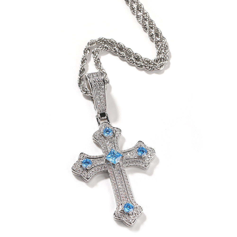 Europe and the United States cross-border jewelry hip-hop cross diamond pendant necklace retro niche Joker Net red necklace wholesale