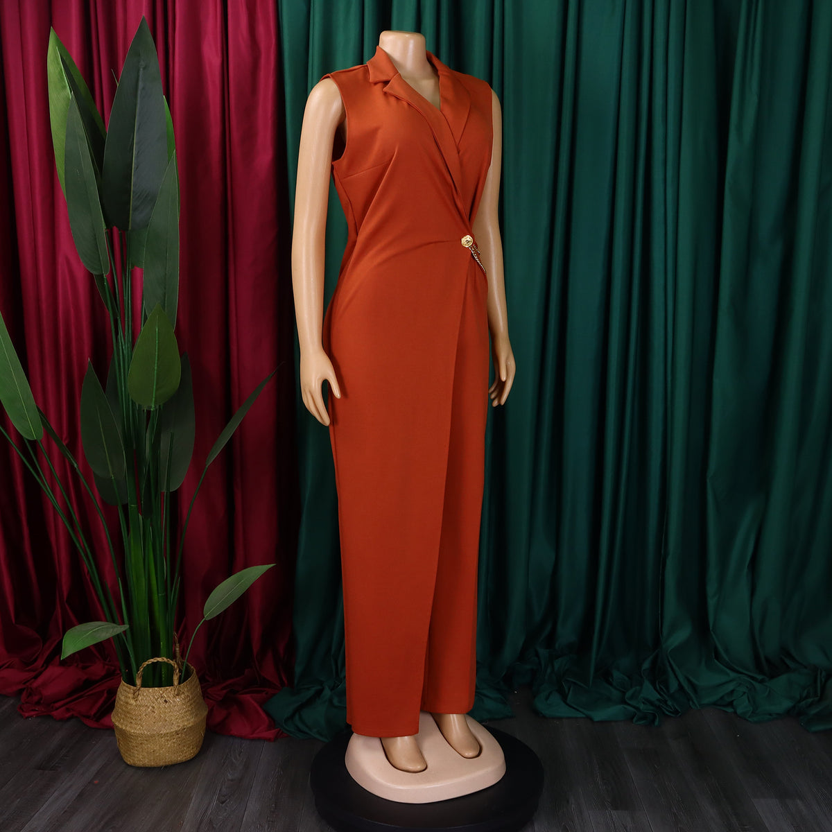 CM.YAYA Women Wide Leg V-Neck Sleeveless Jumpsuits Waist Chain 2024 Summer OL Beach Night Club Playsuit One Piece Suit Romper