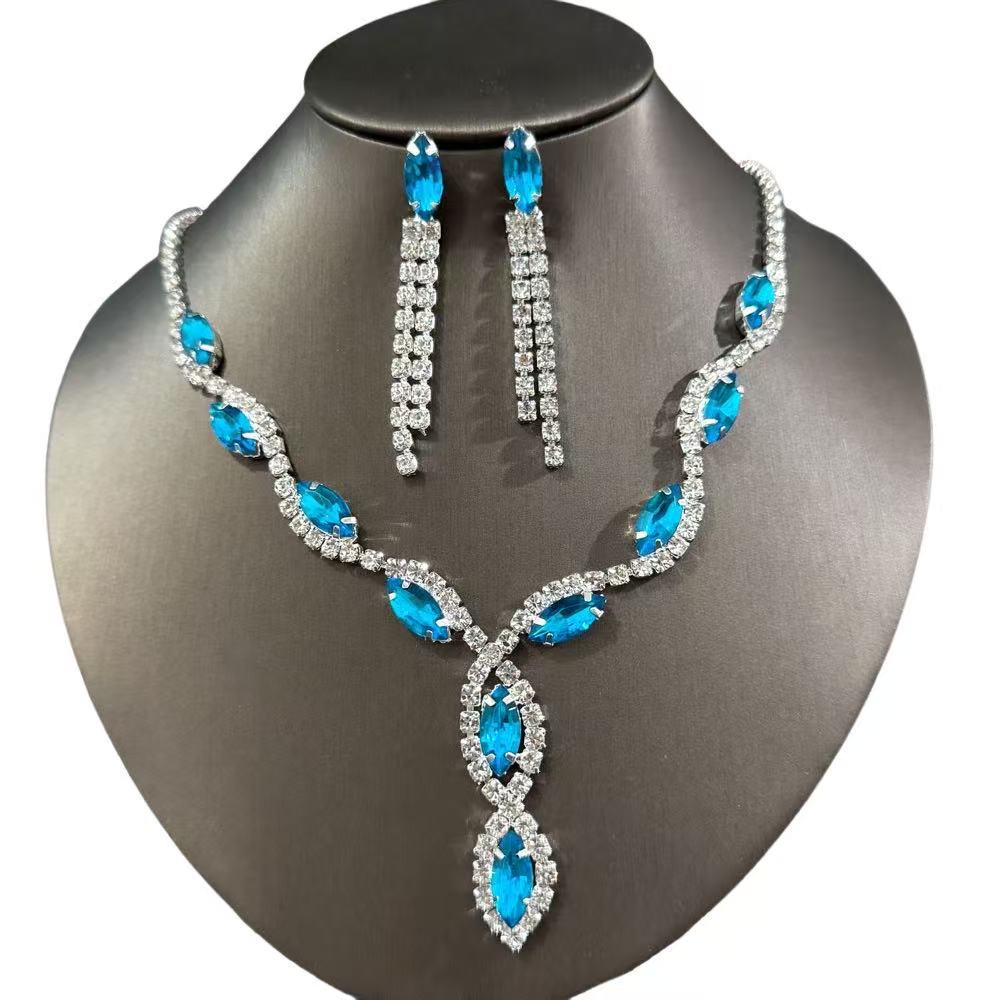 Cross-border jewelry wholesale hot selling personalized color horse eye water drop necklace tassel earrings bridal suit jewelry
