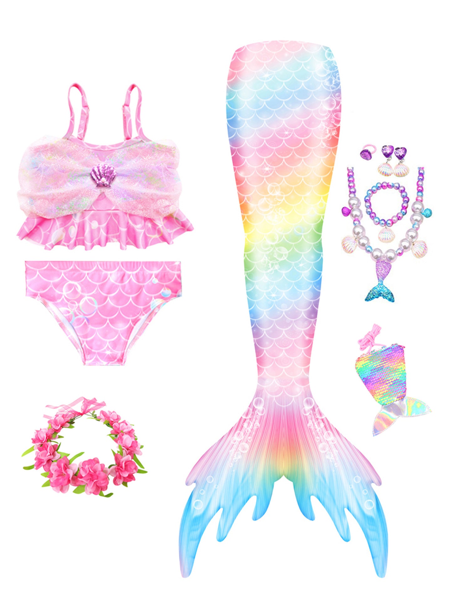Girls Mermaid Swimsuit Mermaid Tail with Gauze Ariel Princess Swimsuit Children's Swimsuit