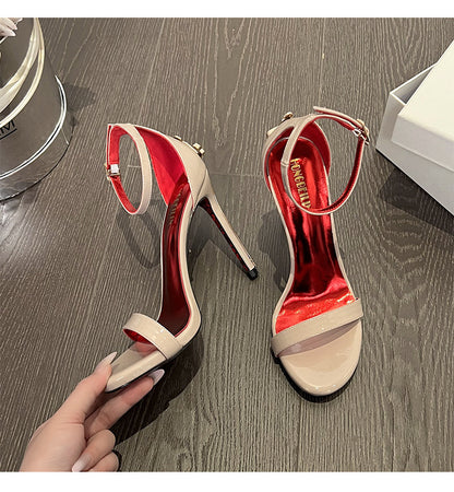 2026 Fashion Patent Leather High-Heeled Sandals for Women Luxury Designer Shoes with Fine Heel Sexy High Heels Elegant Zapatos