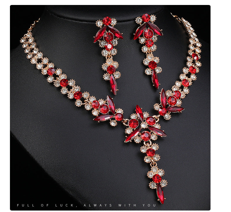 Europe and the United States Hot Jewelry Cross-border Supply Bridal Necklace suit Fashion High-end Crystal Wedding Dress Banquet Dress Jewelry