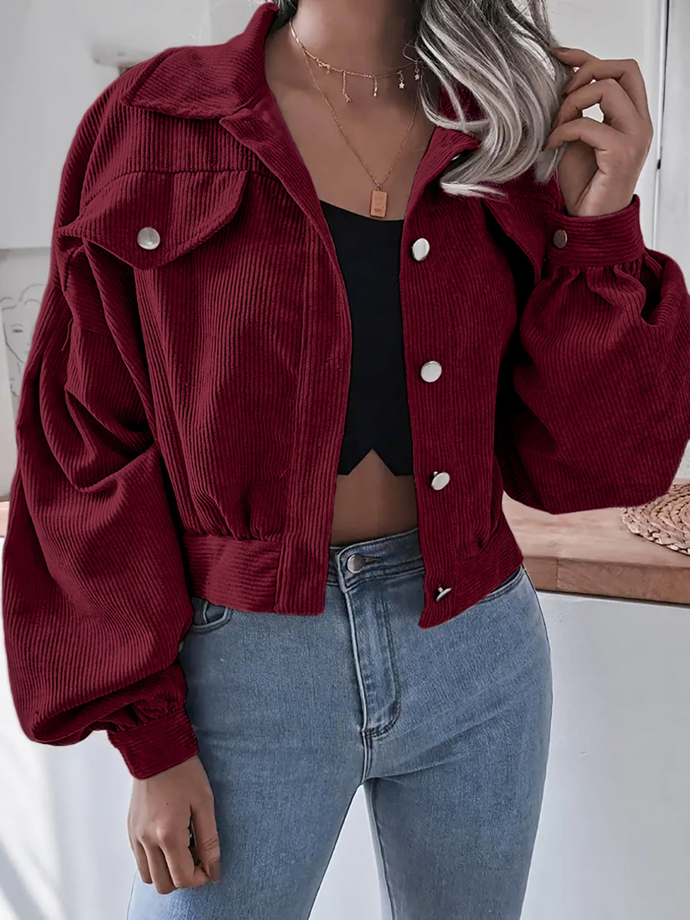 Ins Style Autumn and Winter European and American Lantern Long-Sleeved Corduroy Casual Short Outwear Jacket Amazon Hot Cross-Border Women's Clothing