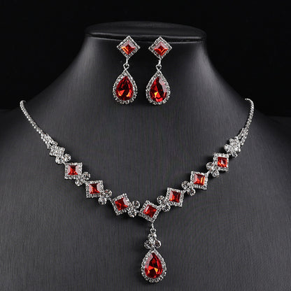 Cross-border New Square Simple Rhinestone Drop Jewelry suit Banquet Wedding Elegant Accessories Necklace
