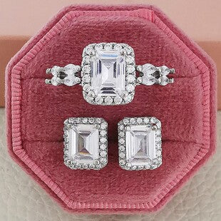 Cross Border jewelry Set Long Zircon Earrings Ring Necklace Jewelry Four Piece Set Hot Sale J6177