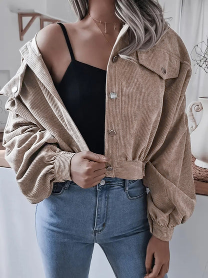 Ins Style Autumn and Winter European and American Lantern Long-Sleeved Corduroy Casual Short Outwear Jacket Amazon Hot Cross-Border Women's Clothing