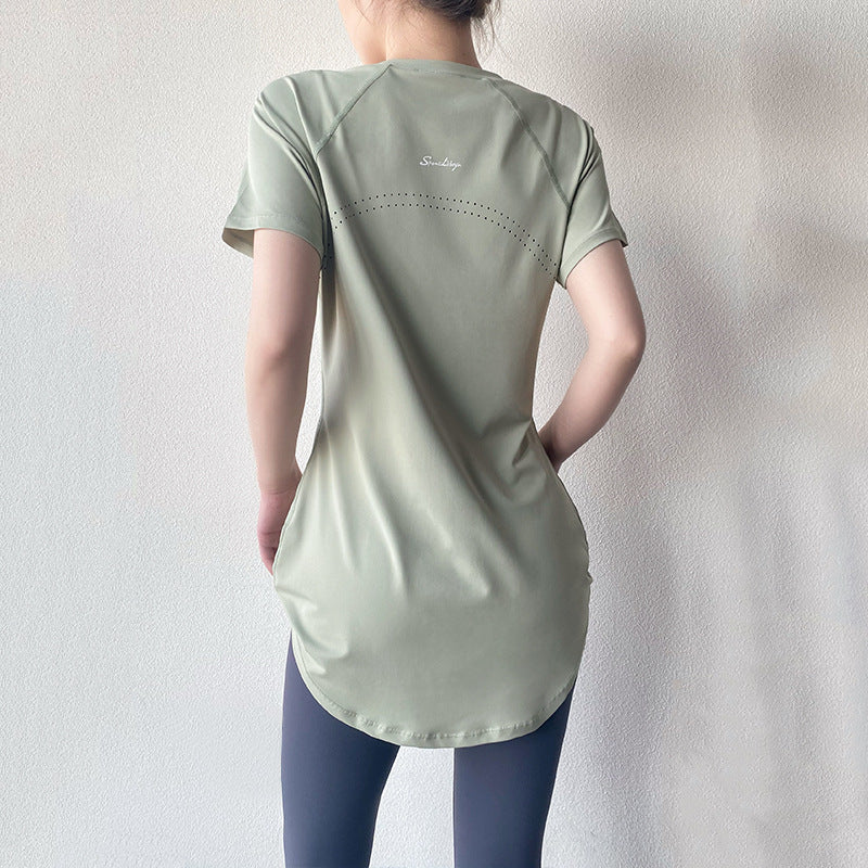 Yoga Clothing Short-sleeved Summer New Mid-length Hip Covering Slimming Quick-drying Top Breathable Fitness Sports T-shirt Women's Thin