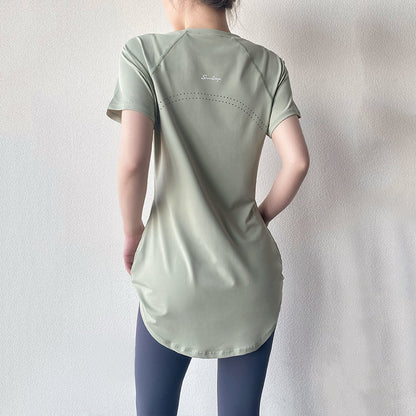Yoga Clothing Short-sleeved Summer New Mid-length Hip Covering Slimming Quick-drying Top Breathable Fitness Sports T-shirt Women's Thin