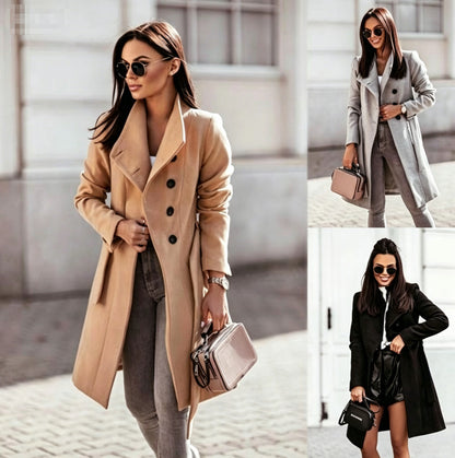 2026 Autumn/Winter European and American New Cross-Border Women's Clothing Amazon Woolen Coat Solid Color Tie-Up Mid-Length Woolen Jacket