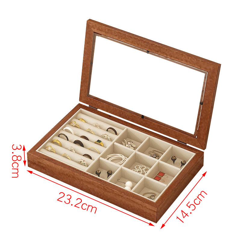 Solid Wood Flannel Jewelry Box Storage Box Ring Necklace Earrings Earrings Desktop Display Box Vintage