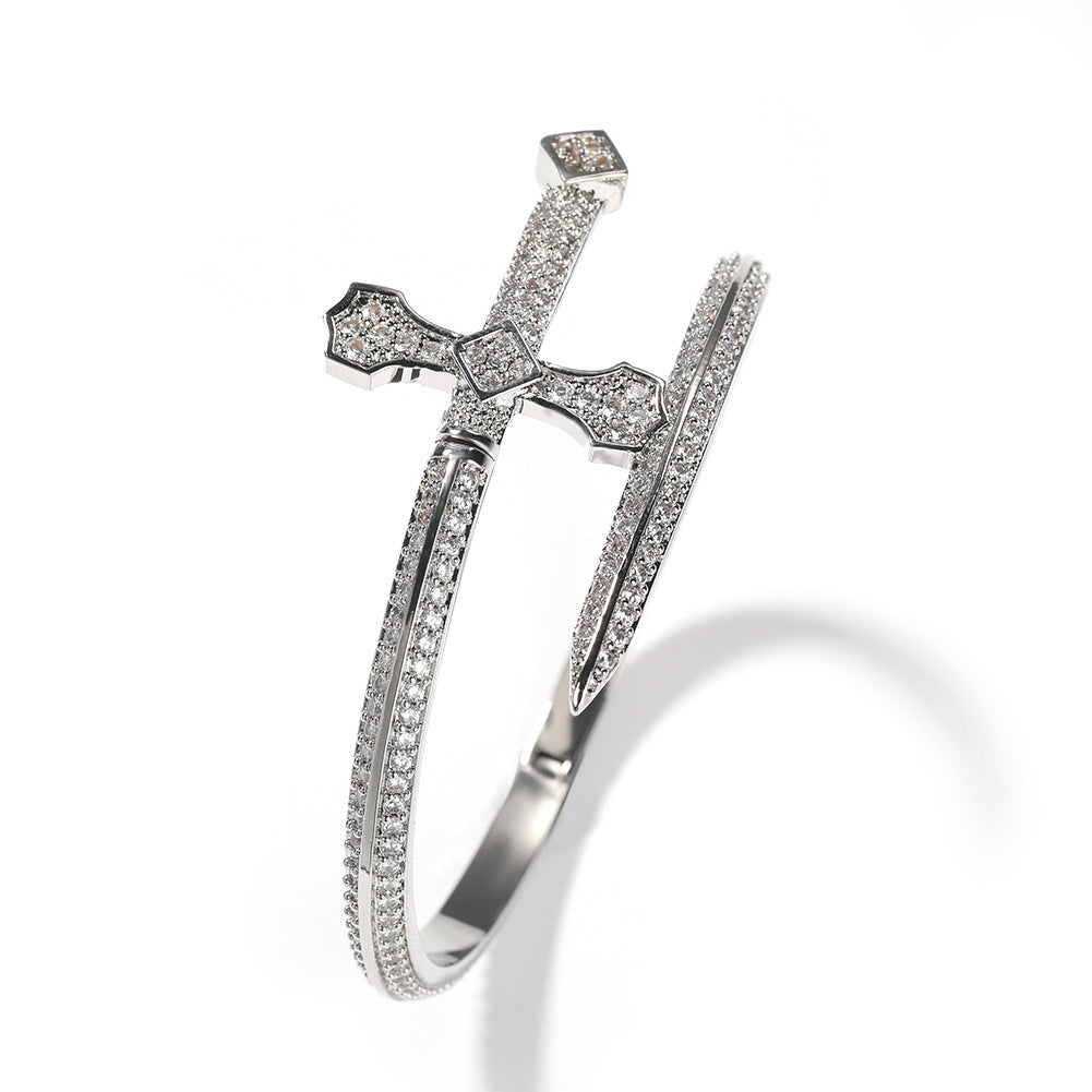 Hip-hop ancient cute European and American new sword of justice bracelet copper inlaid zircon full diamond trend Joker jewelry wholesale
