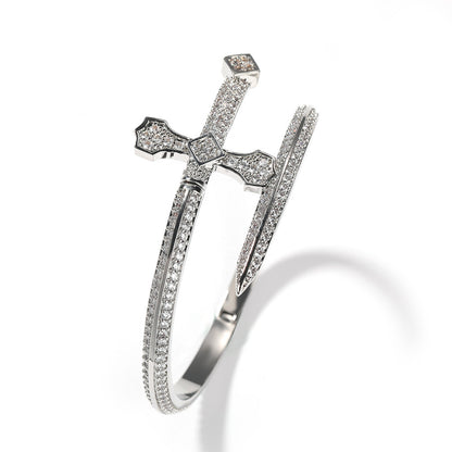 Hip-hop ancient cute European and American new sword of justice bracelet copper inlaid zircon full diamond trend Joker jewelry wholesale