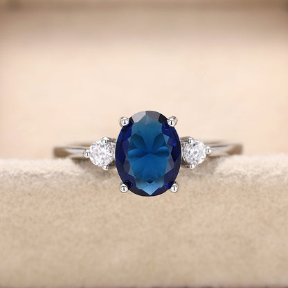 New Japanese and Korean Style Egg-Shaped Imitation Blue Gemstone Ring, Noble Temperament Hand Jewelry, Light Luxury, Versatile Fashion Jewelry for Women