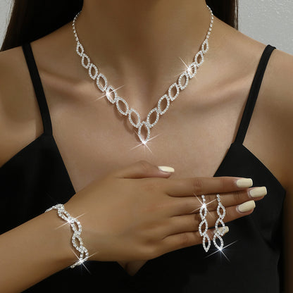 Amazon Cross-Border Jewelry Wedding Photography Women's Necklace Accessories Silver Earrings Necklace Bridal Jewelry Set