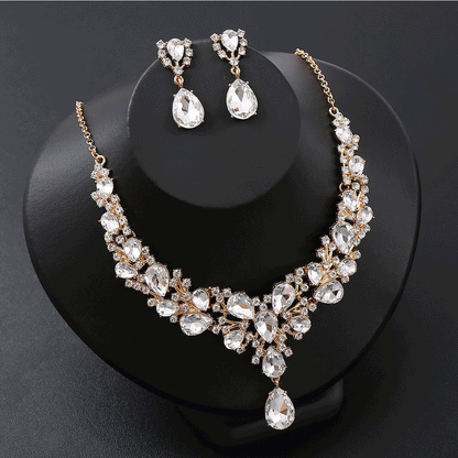 Jewelry Popular Exaggerated Bridal Necklace Bracelet Earrings Three-Piece High-End Crystal Banquet Jewelry Set