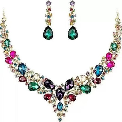 Amazon Cross-Border New European and American Light Luxury Necklace Earrings Wedding Jewelry Set Banquet Rhinestone Women's Jewelry
