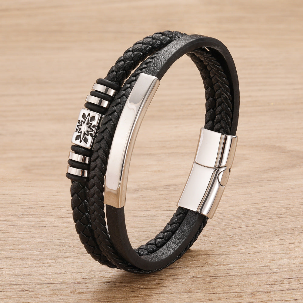 Cross-Border New Leather Rope Bracelet European and American Stainless Steel Multi-Layer Leather Braided Bracelet Jewelry Men's Jewelry