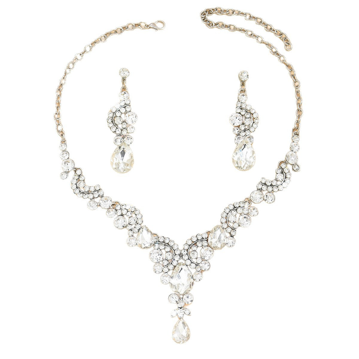 Cross-Border Popular European and American New Bridal Jewelry Wedding Dress Necklace Jewelry Set Women's Rhinestone Jewelry Dress
