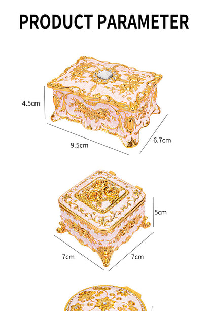 Cross-border E-commerce European-style Retro Metal Jewelry Box Exquisite Enamel Color Necklace Jewelry Storage Box Princess Jewelry Box