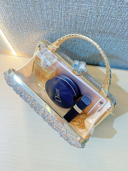 New Cross-border Banquet Handbag Women's Handheld Crossbody Bag Shoulder High-end Small Bag Full Diamond Shiny Evening Bag