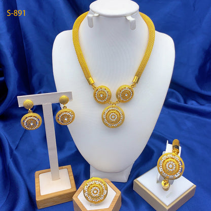 2025 Summer Dubai 24K Gold Bridal Jewelry Set Necklace Earrings Bracelet Ring Middle East Africa Jewelry