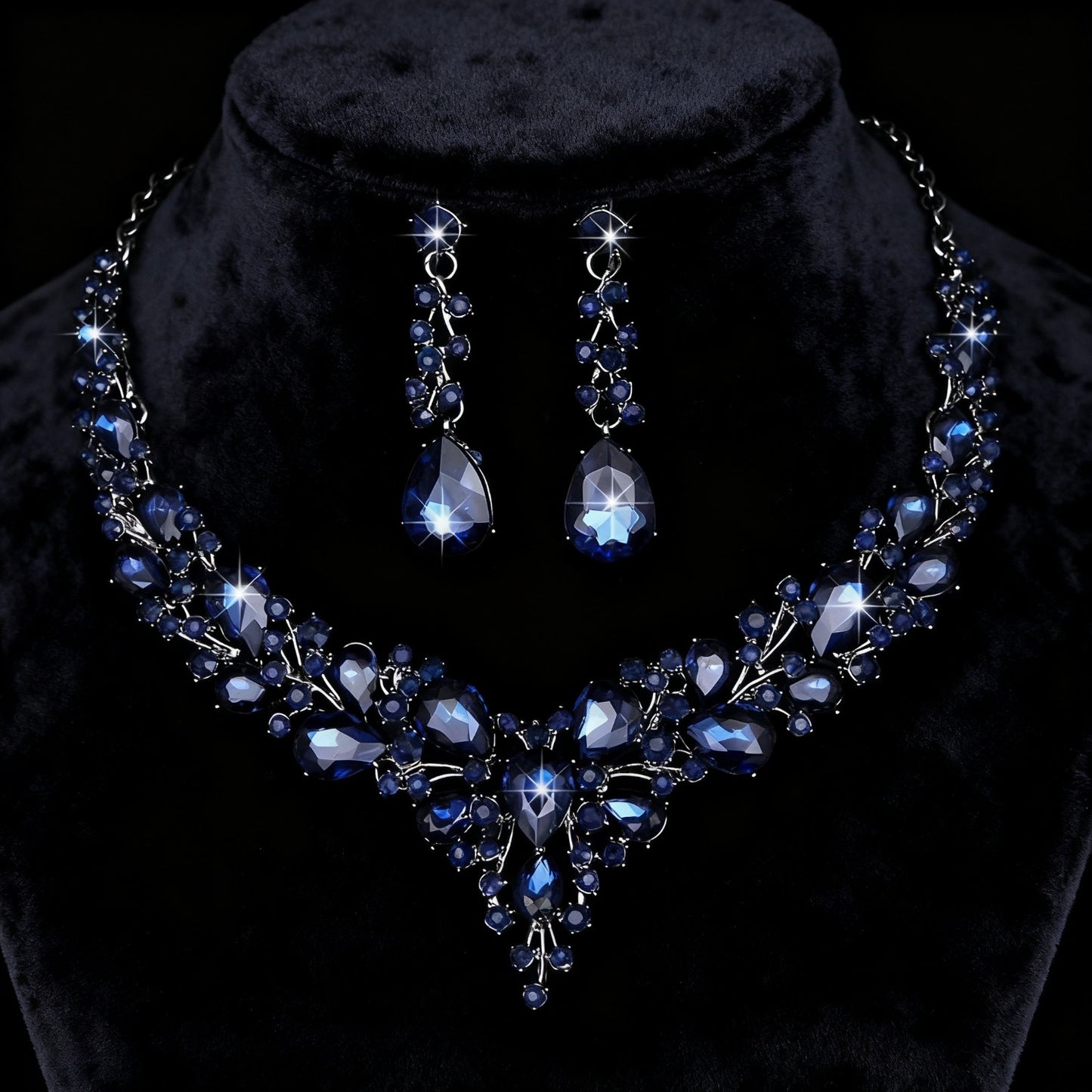 Cross-Border Amazon Jewelry Set Bridal Crystal Accessories Necklace Earrings Two-Piece Set Wedding Dress Women's