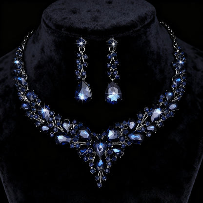 Cross-Border Amazon Jewelry Set Bridal Crystal Accessories Necklace Earrings Two-Piece Set Wedding Dress Women's